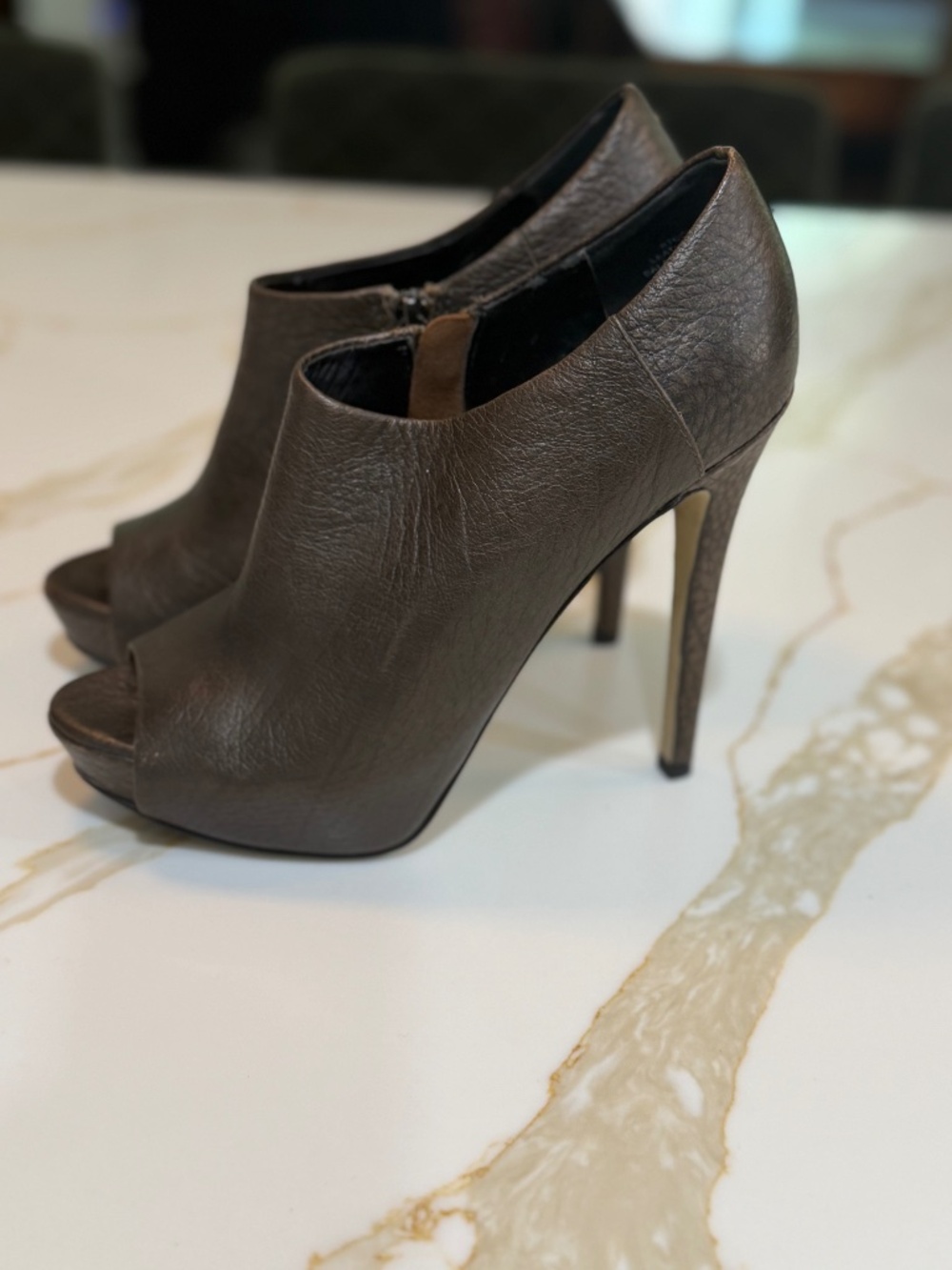 Bronze Leather Platform Stiletto Open Toe Ankle Bootie